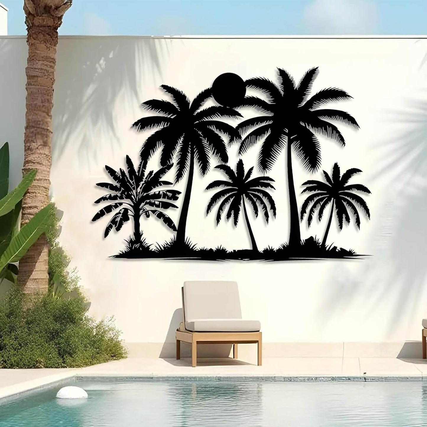 Tuglona Metal Palm Tree with Sunset Wall Decor, Tropical Palm Tree Metal Wall Art, Tropical Wall Decor, Sun Wall Art, Beach Wall Decoration, Coastal Trees Wall Hanging (Black, 24"x16"/60x42cm)