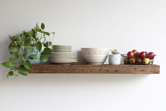 Urban Legacy Reclaimed Barn Beam Deep Shelves | Deep Shelves with Brackets Included, Set of 2 | (Natural Low Profile Bracket, 48" x 11" x 3")