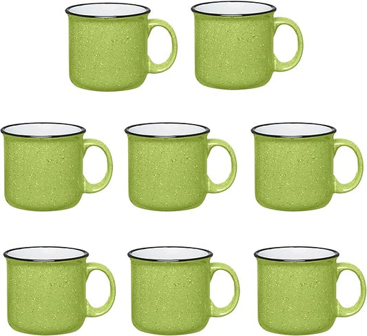 Set of 8 Ceramic Campfire Mugs – 15 Oz, Lime – Coffee & Tea Cups for Home, Work, Travel, Camping – Customizable, Great for DIY, Events, Companies