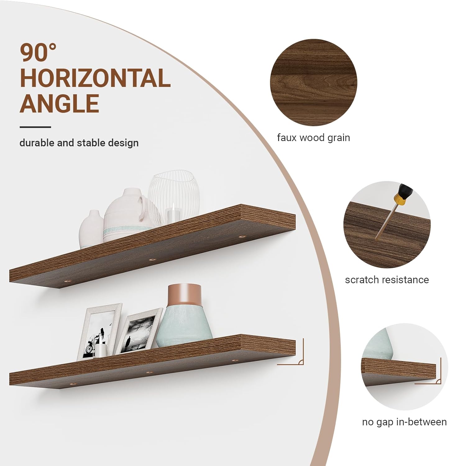 Heimlove Floating Shelves for Wall 48 Inches Long,9.3" Deep Walnut Floating Shelf Set of 2,Wall Mounted Wood Shelves for Bathroom Bedroom Living Room Kitchen Office,Shelf for Books Storage Room Decor