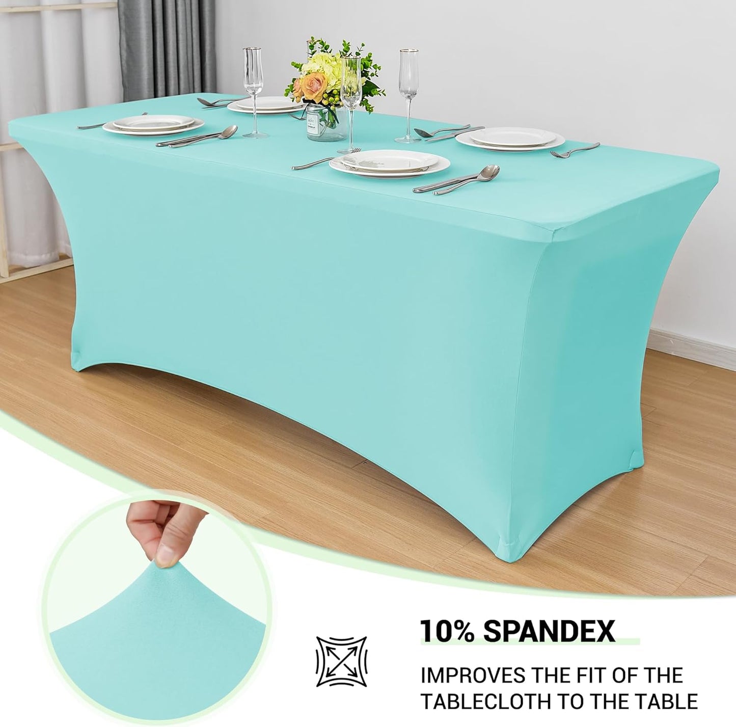 Obstal Spandex Table Cover 4ft Fitted Tablecloth Rectangular - Stretch Rectangle Folding Table Cloth for Birthday Party Wedding Banquet, Fresh Blue, 48L x 24W Inch