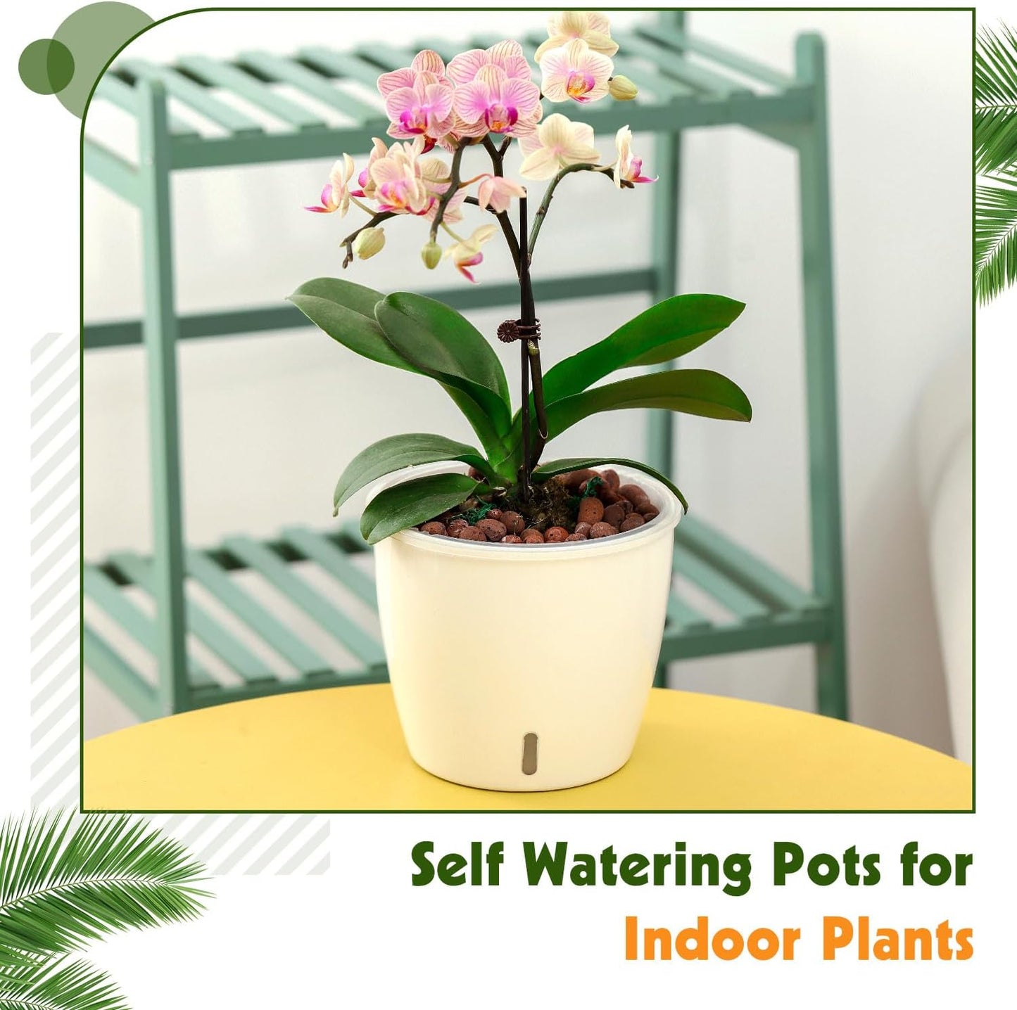 Self Watering Pots for Indoor Plants, 6-Pack 6.7'' Self Watering Planter with Drainage Holes, Small African Violet Pots with Water Indicator, Clear Wick Orchid Pot, White