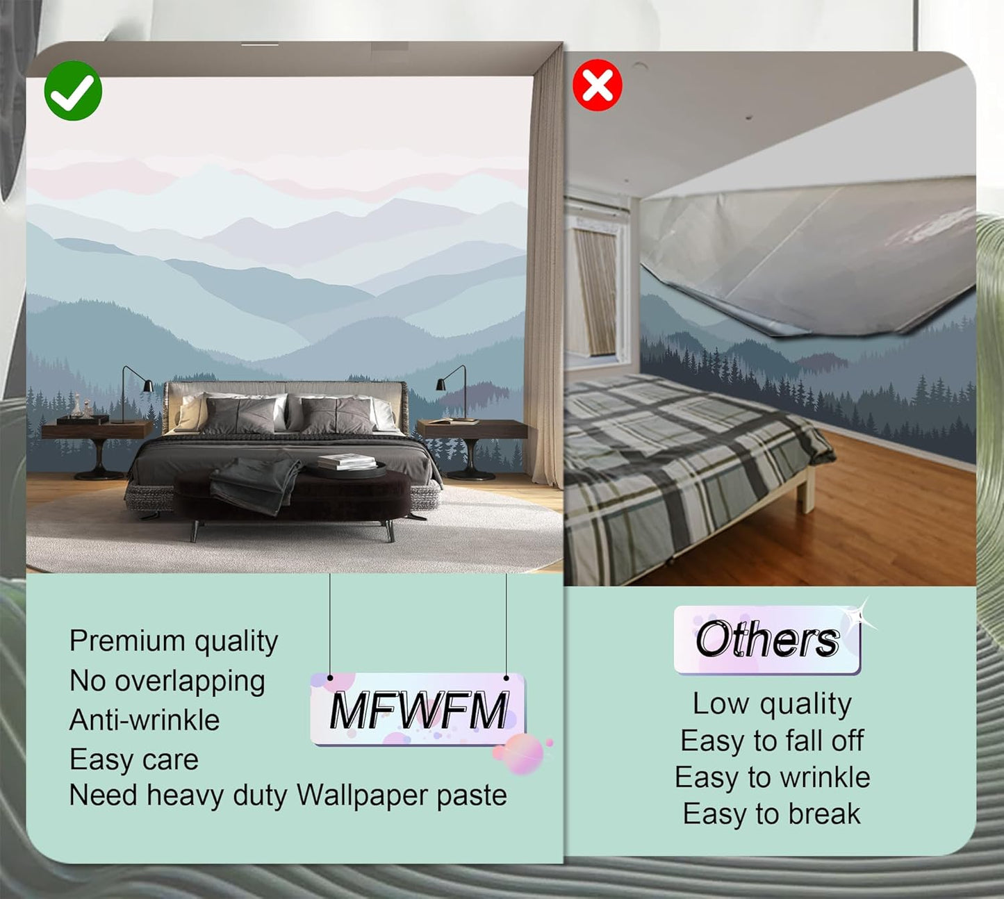 Modern Forest Mountain Peaks Wallpaper Pink Woodland Landscape Wall Mural for Bedroom Livingroom (Not Peel n' Stick)