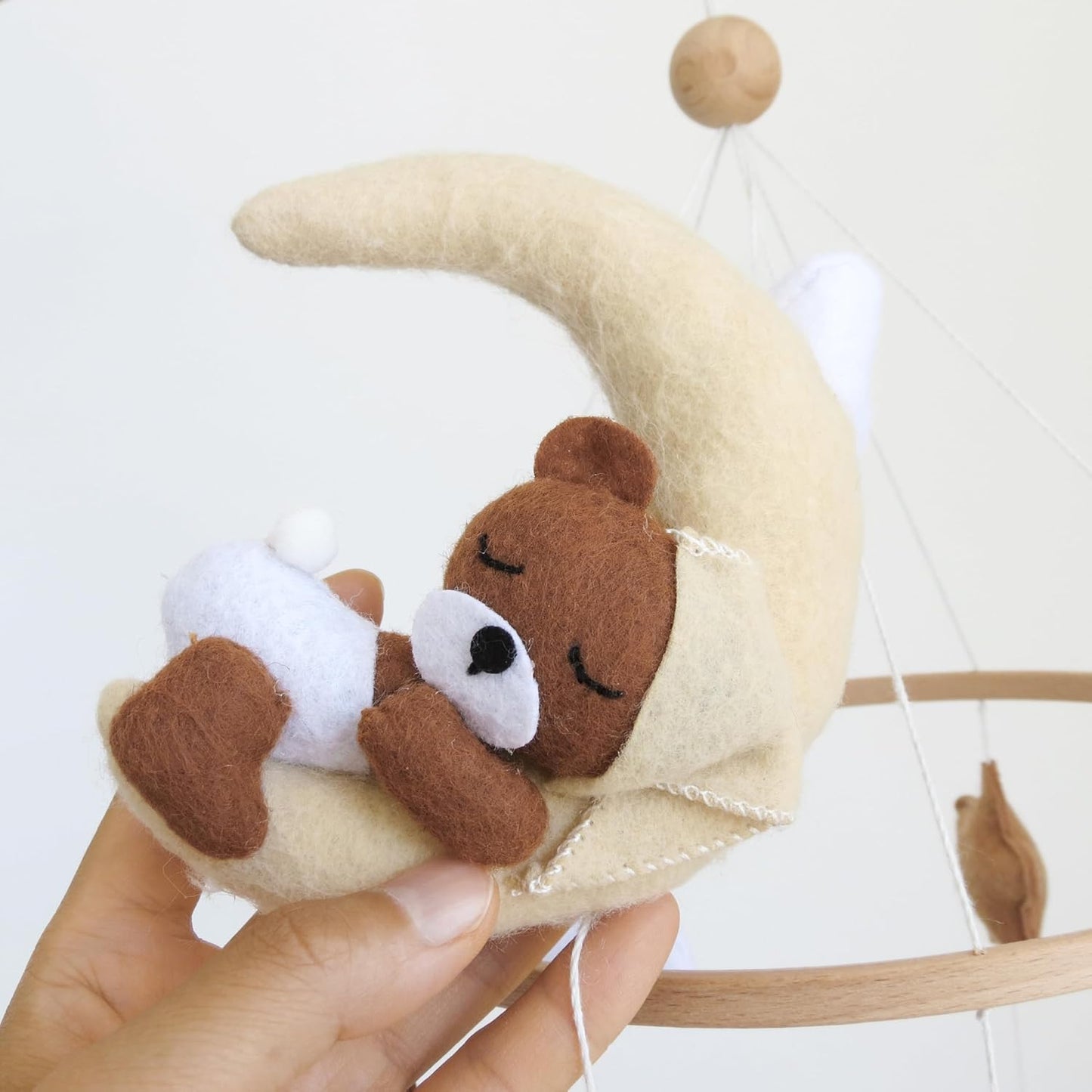 Bear Baby Mobile for Crib Neutral Crib Mobile for Girls Boys Boho Nursery Baby Mobile for Bassinet with Sleeping Bear
