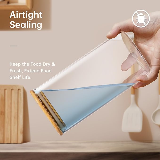 Extra Large Square Glass Flour & Sugar Storage Containers with Airtight Lids, 168oz & 84oz - 2 Pack Glass Jars with Bamboo Lids, Air tight Pantry Food Storage Containers for Cereal, Pasta, Rice