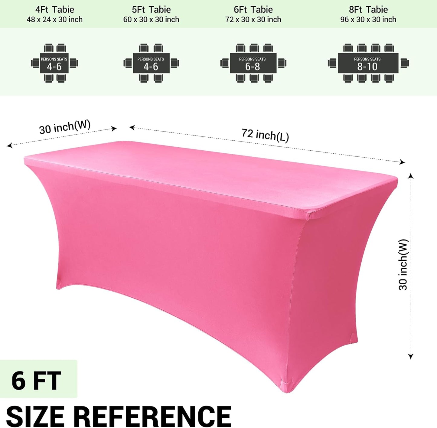 Obstal 6ft Stretch Spandex Table Cover - 4 Pack Universal Rectangular Fitted Tablecloth Protector for Wedding, Banquet and Party (Dark Pink, 72L x 30W x 30H Inches)