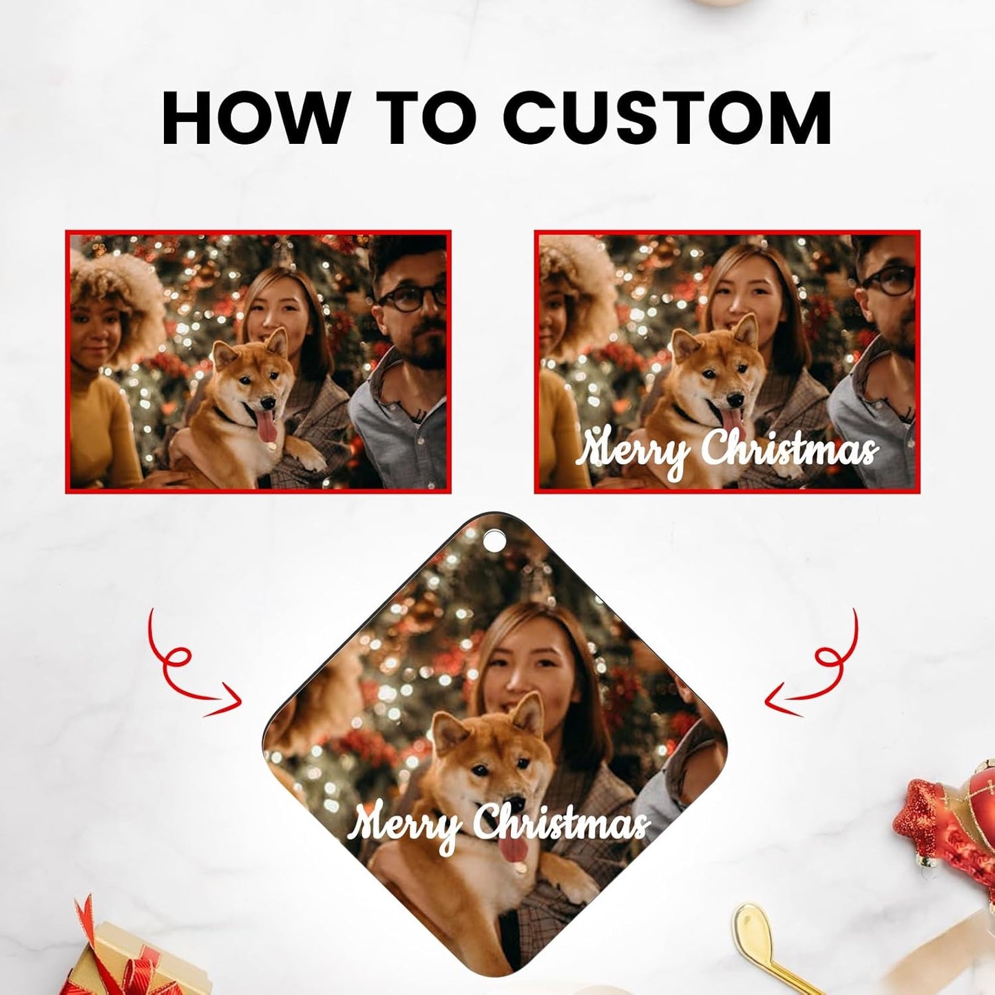 Personalized Christmas Ornaments 2024 Customized with Photo Text Ornament Keepsake Pet First Christmas Ornament Bulk Custom Wooden Xmas Tree Decorations, Wood Square