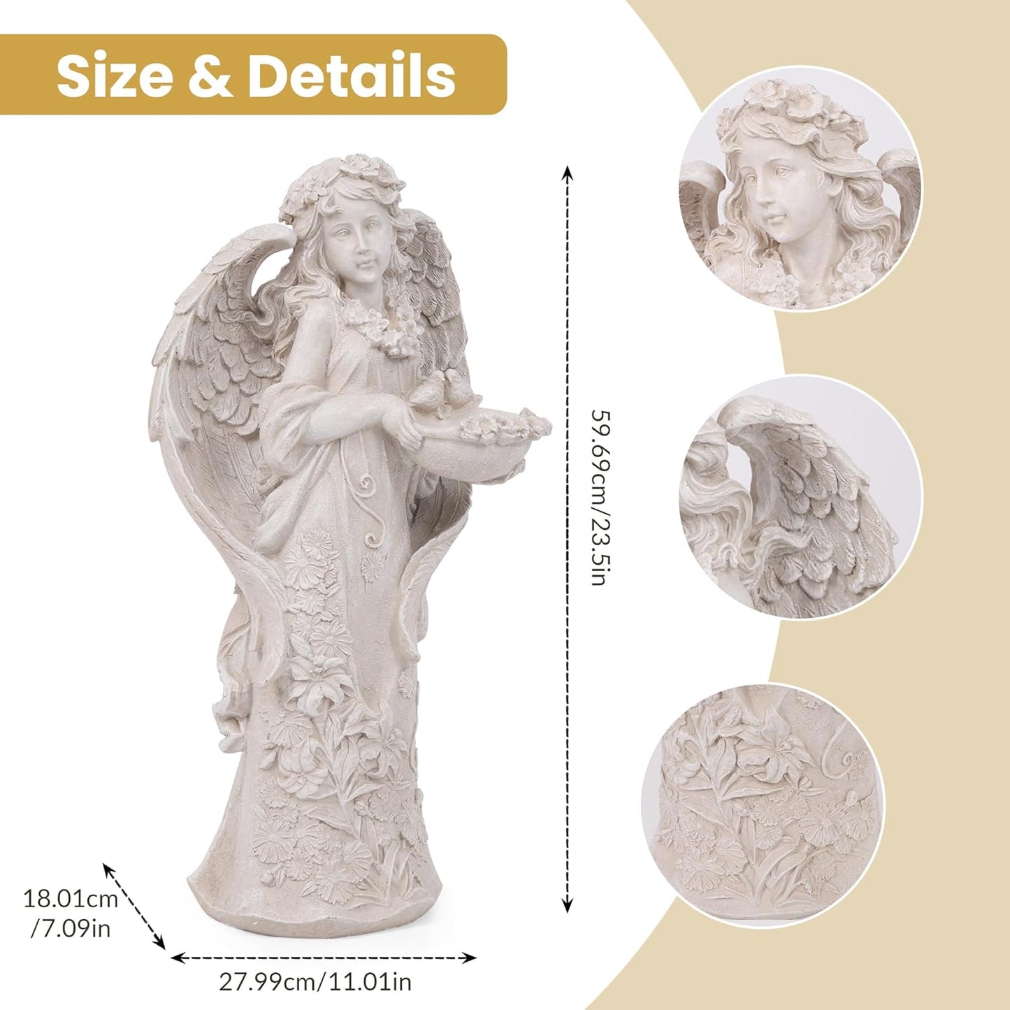 Outdoor Statues Angel Décor Garden Statue,23.5" H Angel Statue, Resin Angel with Bird Figurine,Gifts for Women and Men,Outdoor Garden Decor Ornaments for Outside (White)