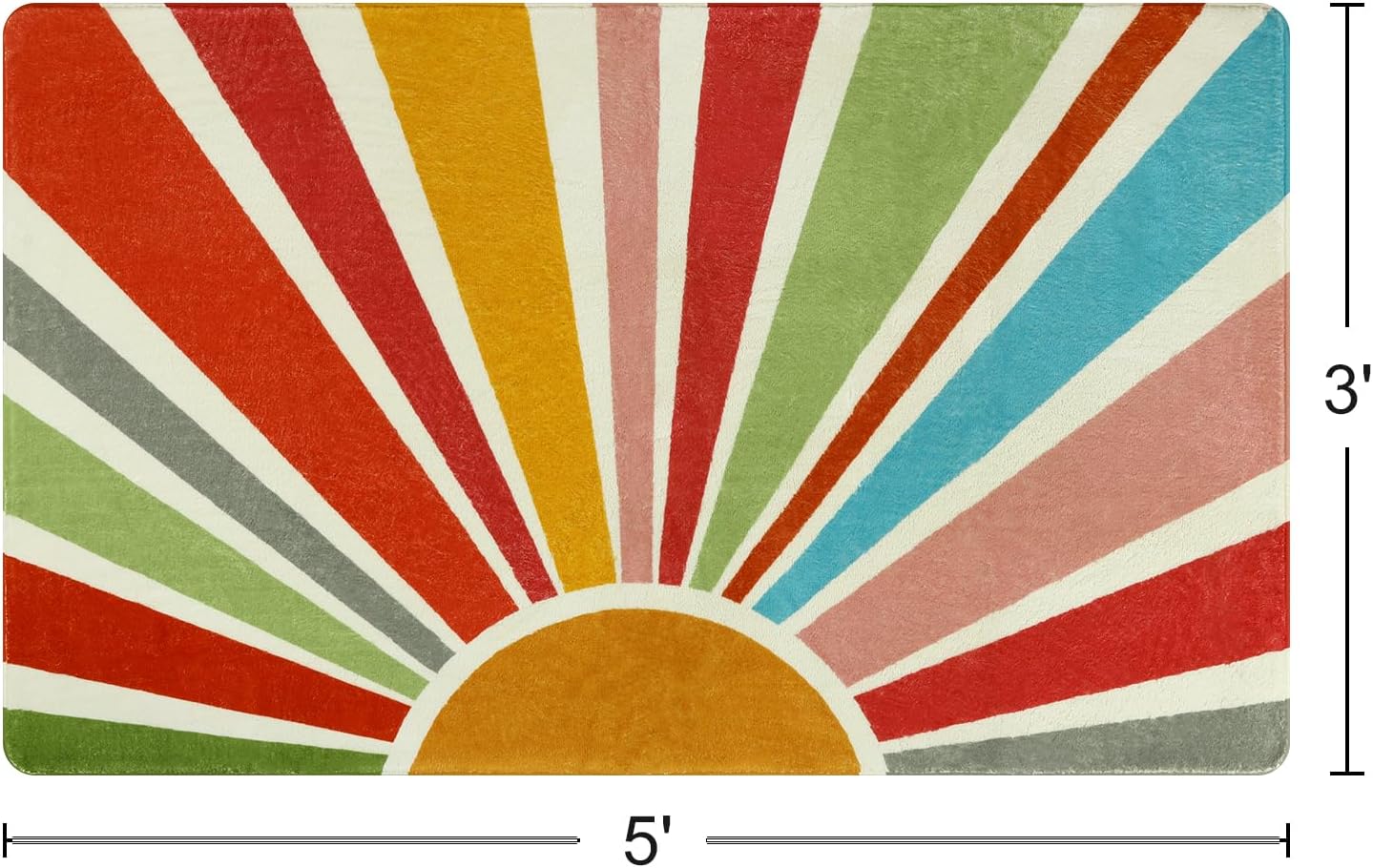 STARUIA Boho Washable Rug 3'x5' Kids Area Rug for Playroom, Colorful Kids Rugs for Bedroom, Non-Slip Throw Sun Carpet Soft Small Sunshine Rugs for Office Nursery Entryway Dorm