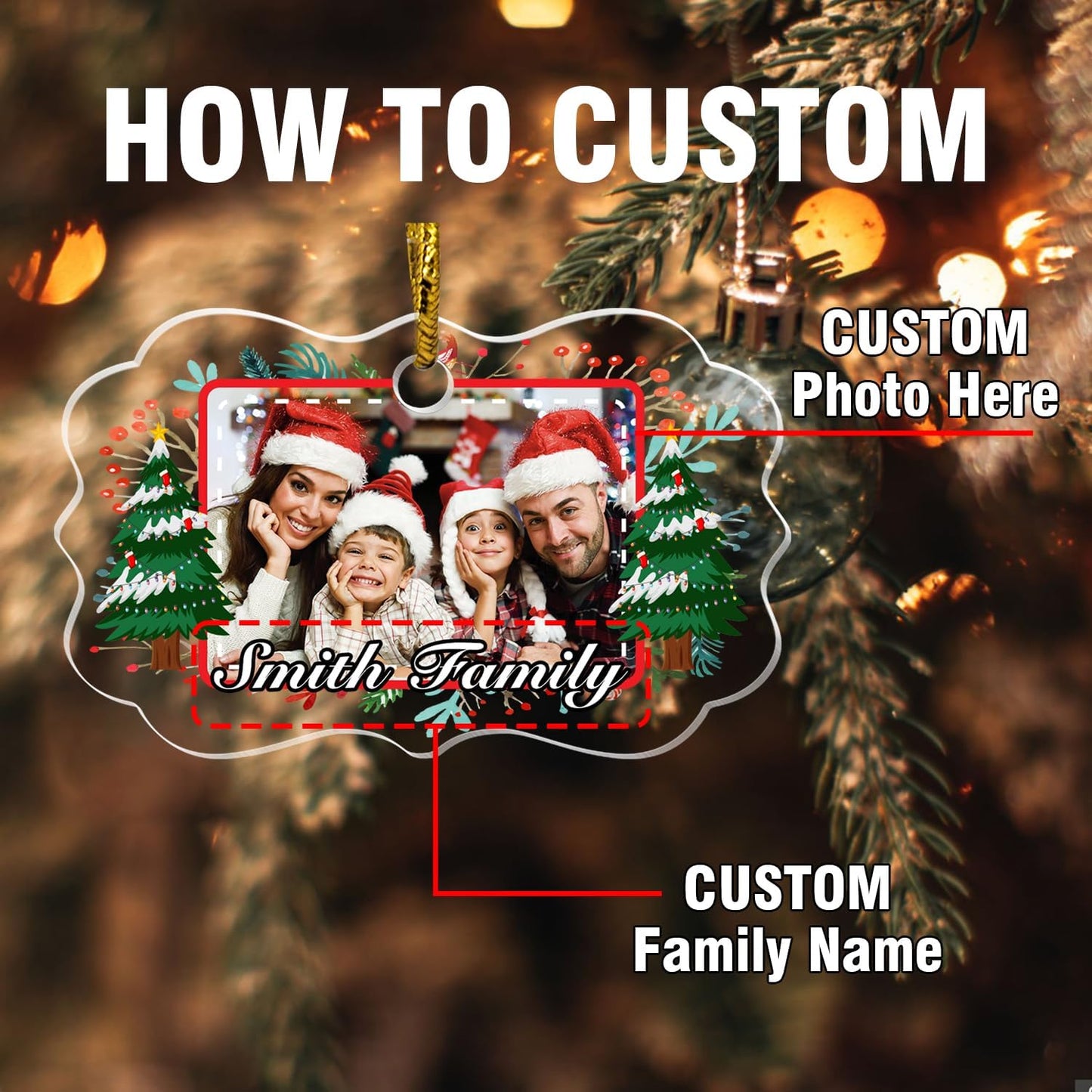 Personalized Crystal Photo Ornaments, Christmas Tree Hanging Decor, Custom Ornaments for Family, Decorative Hanging Glass Pendant, Design Own Picture, Gifts for Christmas, Butterfly Shape