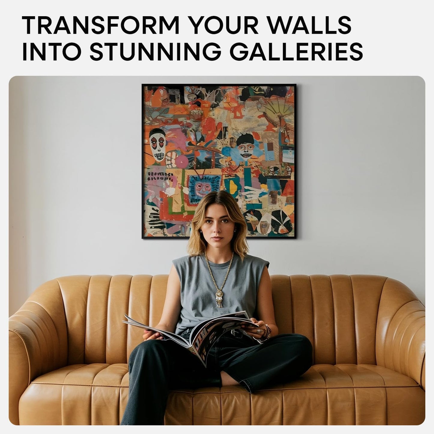 Homeforia 24x24 Picture Frame Black, High End Metal 24 x 24 Large Square Poster Frame Matted to 20 x 20 in Photo, 24by24 Thin Black Frames with Mat 20x20 inch Print, Tempered Glass, Wall Kit, Set of 1