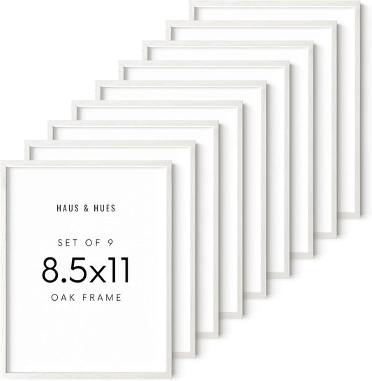 HAUS AND HUES 8.5 x 11 Picture Frame Set of 9 - Certificate Frames 8.5 X 11, 8.5x11 Picture Frame 8.5x11 Frame Natural Wood Frame (White Oak)