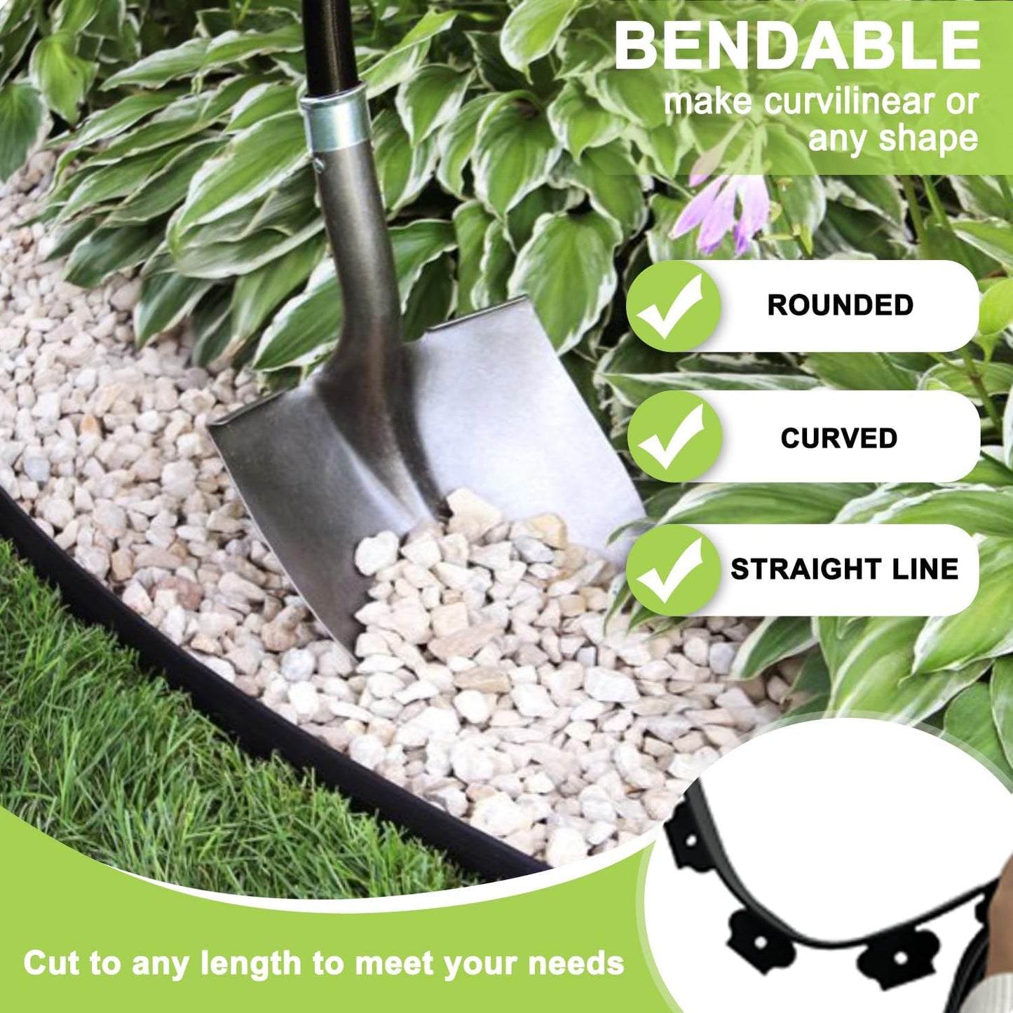Hugeleaf Landscape Edging 2 Inches Tall, 50 Feet Garden Edging Border with 60pcs Spikes, Flexible Plastic Lawn Edge for Landscaping Flower Beds Yard Pathway