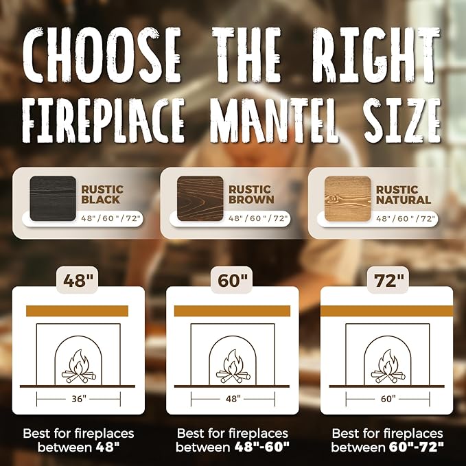 72x8x5 Fireplace Mantel - Handcrafted Hollow Rustic Solid Wood Wall Mounted Floating Shelf with Invisible Heavy Duty Wood Bracket (Weathered Brown)