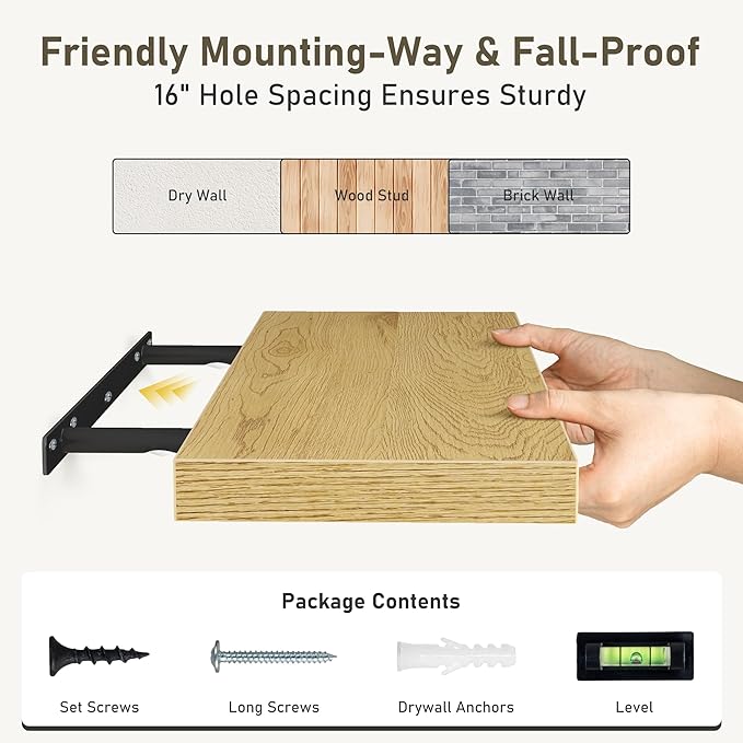 Fun Memories 55 Inch Floating Shelves for Wall 2 Pack Shelves for Bedroom|Kitchen|Bathroom 55 x 9.3 Inch Wood Floating Shelf with Invisible Brackets for Books|Storage|Decor, Oak