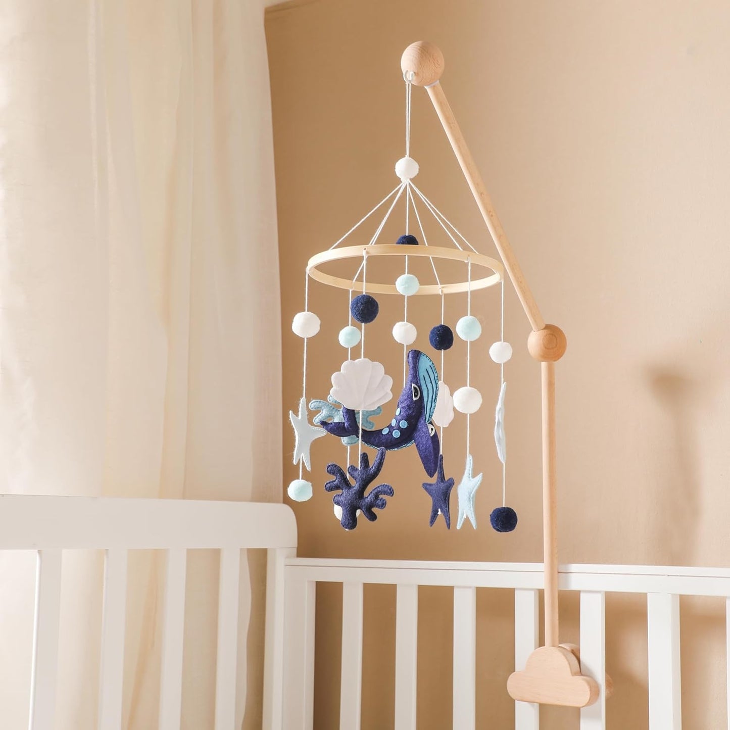 Baby Crib Mobile for Boys Girls - Ocean Animals Mobile for Crib, Gender Neutral Nursery Mobile, Baby Bassinet Mobile Toy for Soothing Sleep | Ceiling Mobile - Blue Whale, Shell, Coral, Starfish