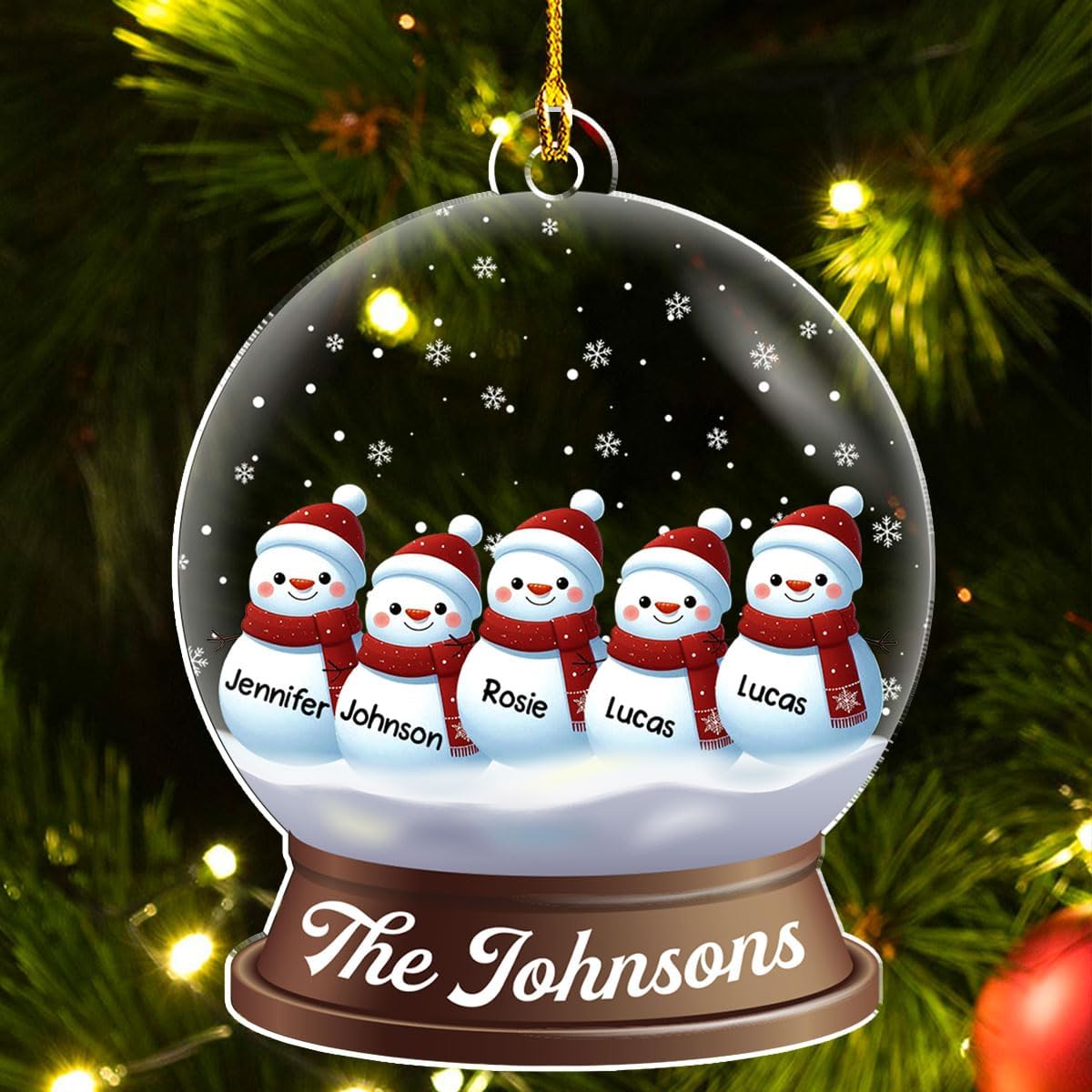 Personalized Family Christmas Acrylic Ornament 2024 - Custom Name Snowman Family Members up to 10 People, Snow Globe Ornament Gifts for Family Tree Decoration (A03, 8 Names)