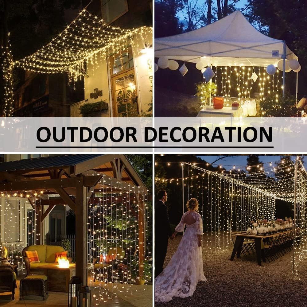 Solhice LED Curtain Lights Outdoor 30ft x10ft, 720 LED Plug in Hanging String Lights Indoor, Twinkle Light Backdrop for Outside Backyard Wedding Bedroom Décor, Warm White (Not Connectable)