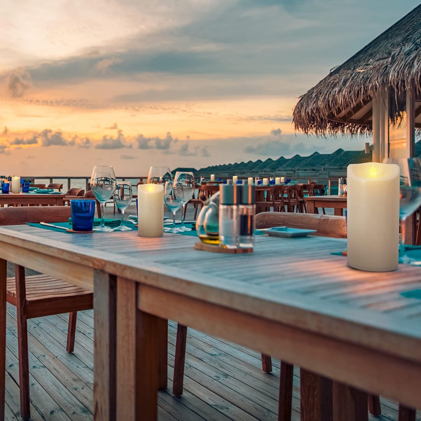 Waterproof Flameless Candles with Remote and Timers, Outdoor Indoor Flickering Battery Operated LED Pillar Candles, Ivory Plastic, Long-Lasting, Set of 6（D3 X H6）