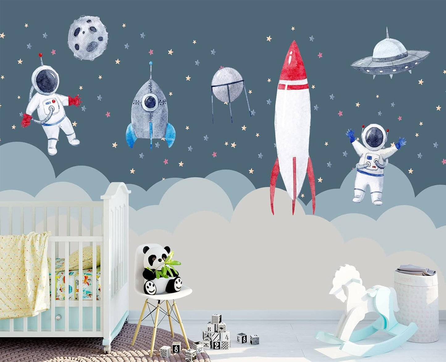Children's Astronaut Rocket Moon Nursery Wall Mural Wallpaper 137" x 100"