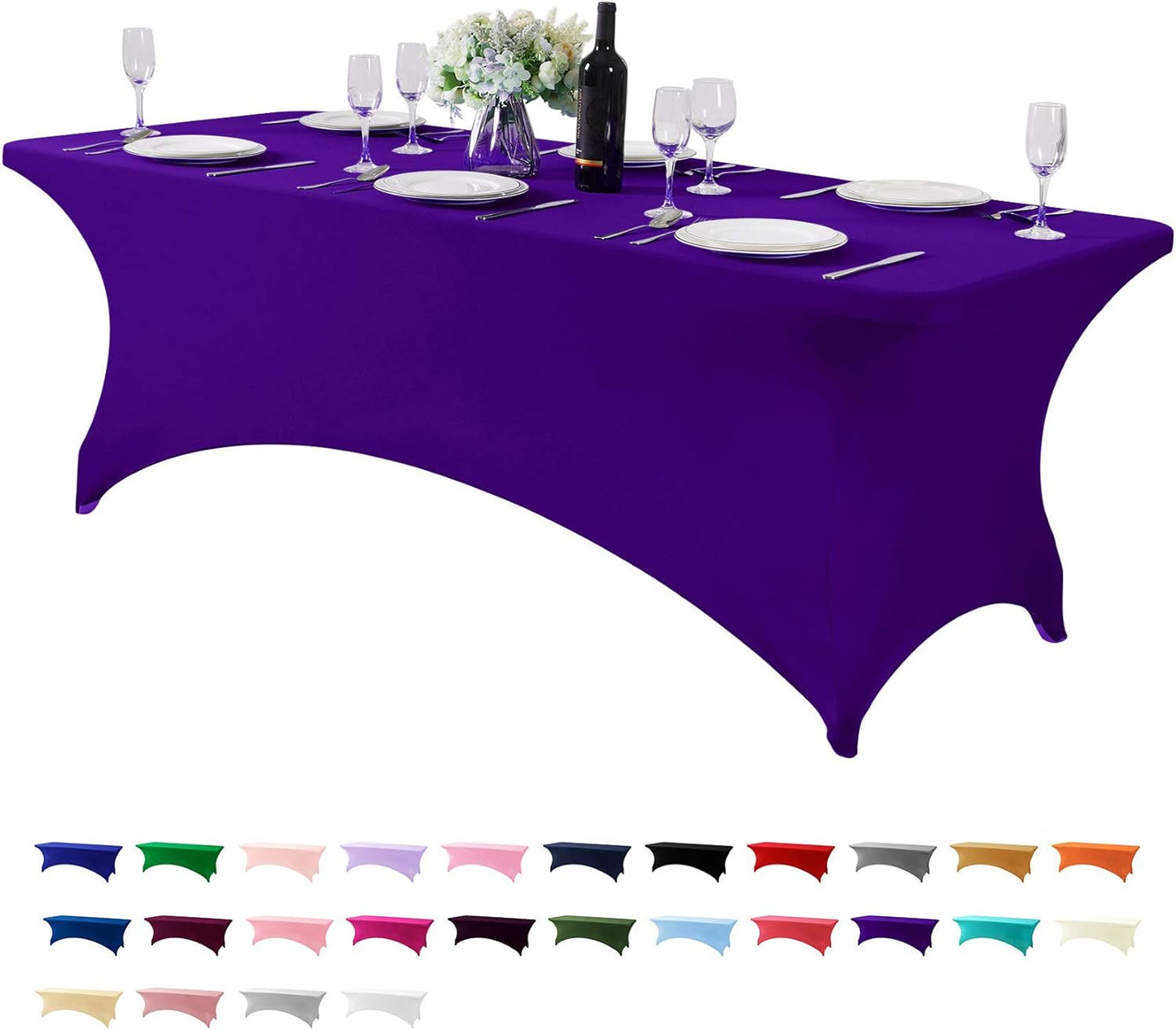 Spandex Table Cover for 8FT or 4ft or 6ft Table Universal Fitted Stretch Tablecloth for Party, Banquet, Wedding and Events-Purple