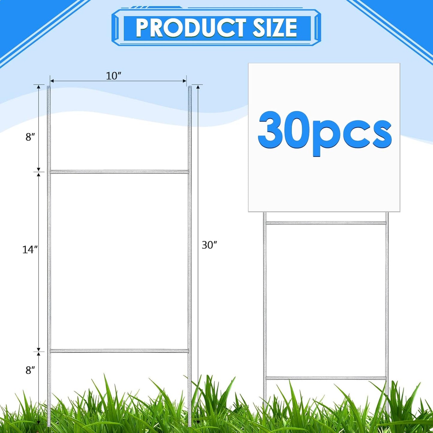 30 Pcs H Stakes for Yard Signs 30'' x 10'' Metal Heavy Duty H Frame Wire Stakes Weatherproof Metal Holder for 4mm 5mm Corrugated Signs Advertising Board Guidepost Yard Halloween Decor