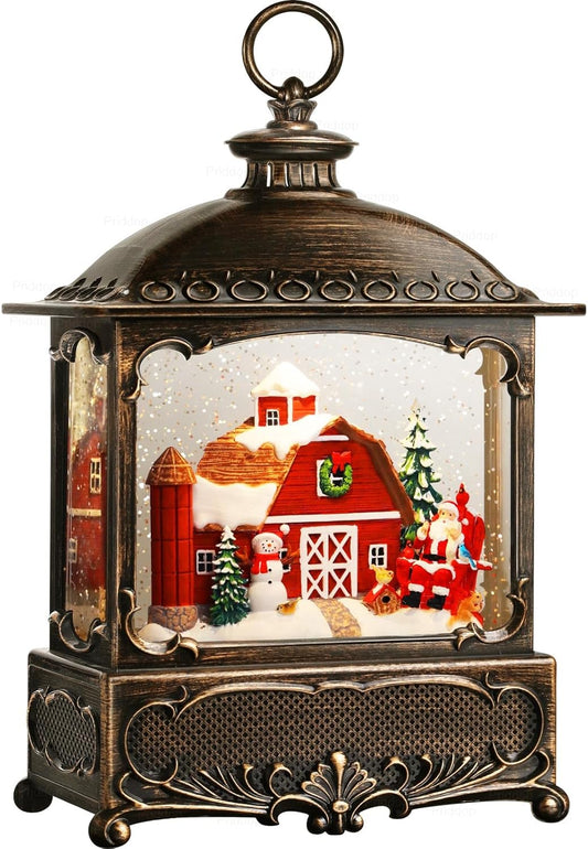Christmas Snow Globe Lantern Christmas Decorations Gifts Barn Snowman Santa Claus Cardinal Winter Farm Scene Musical Glitter Snowfall USB/Battery Timer 12 inch