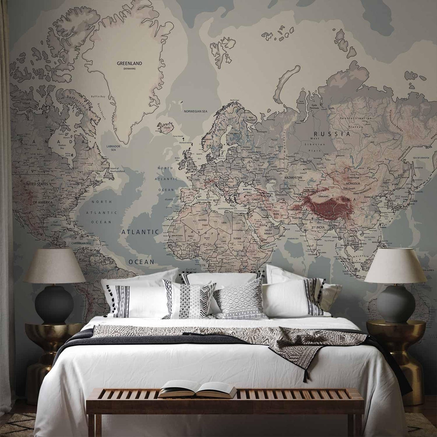 artgeist Premium Wall Mural World Map 157x110 in - XXL Non-Woven Wallpaper Fleece Wall Decor Photo Print Picture Image Design Home Map of The World k-A-0061-a-c