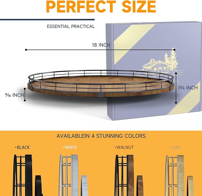 Farmhouse Oak 16" Lazy Susan Turntable Organizer for Cabinet, Round Wooden Lazy Susan Organization and Storage for Dining Table, Pantry, Kitchen, Countertop, Cupboard,Home Decor, Walnut Wood (16")