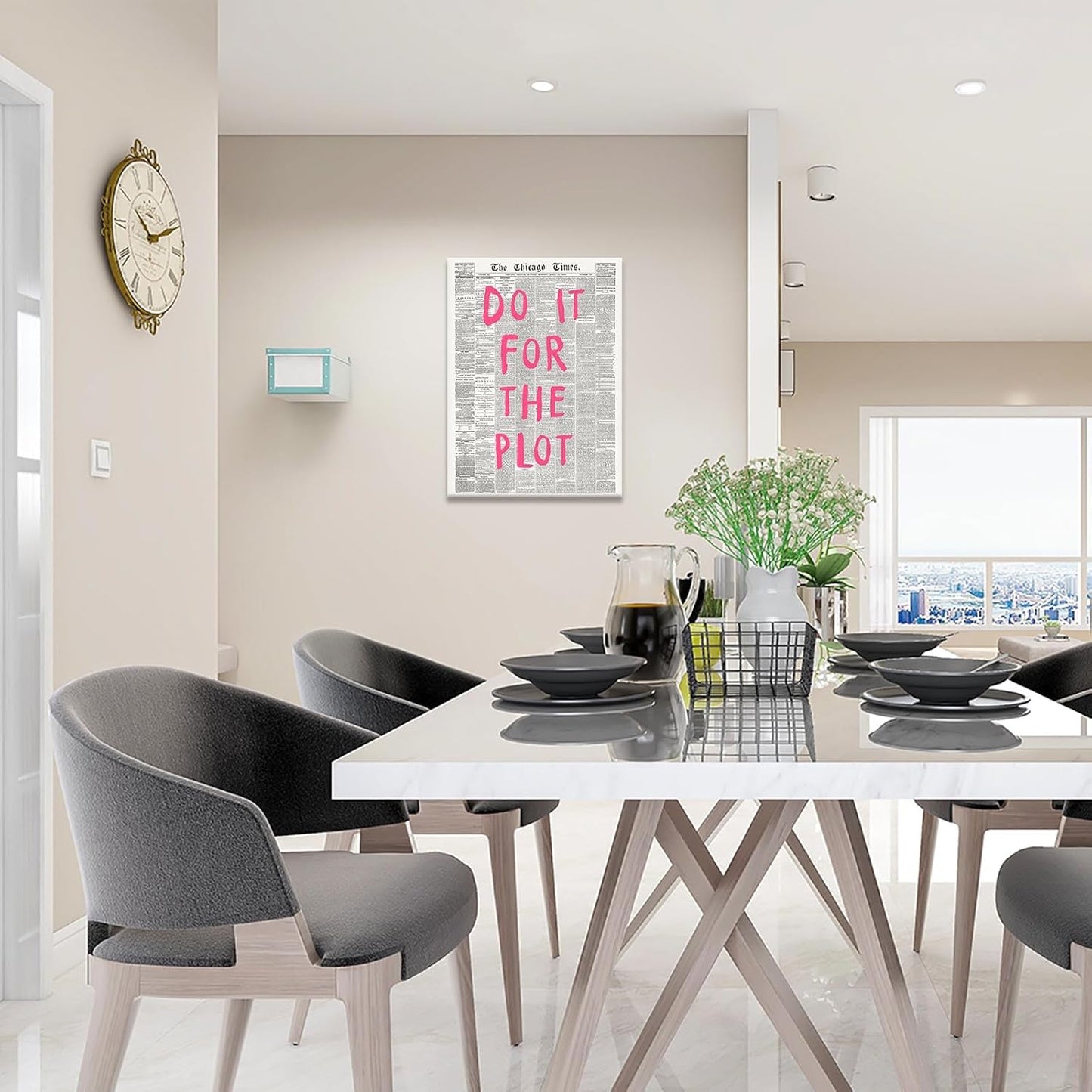 Liyark Retro Black And White Chicago Newspaper Poster Pink Trendy Preppy Apartment Art Motivational Affirmation Do It For The Plot Prints For Home Bedroom Living Room Wall Decor 16x24in Framed