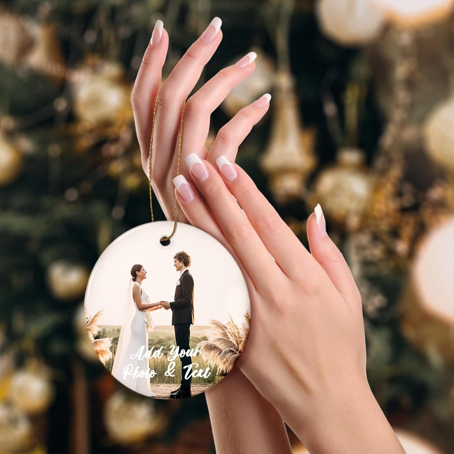 Custom Picture Christmas Ornaments Personalized Double-Sided Photo Ornament 2025 Home Decor Christmas Tree Hanging Decoration Memorial Gifts for Couples Family (Round-Ceramic)