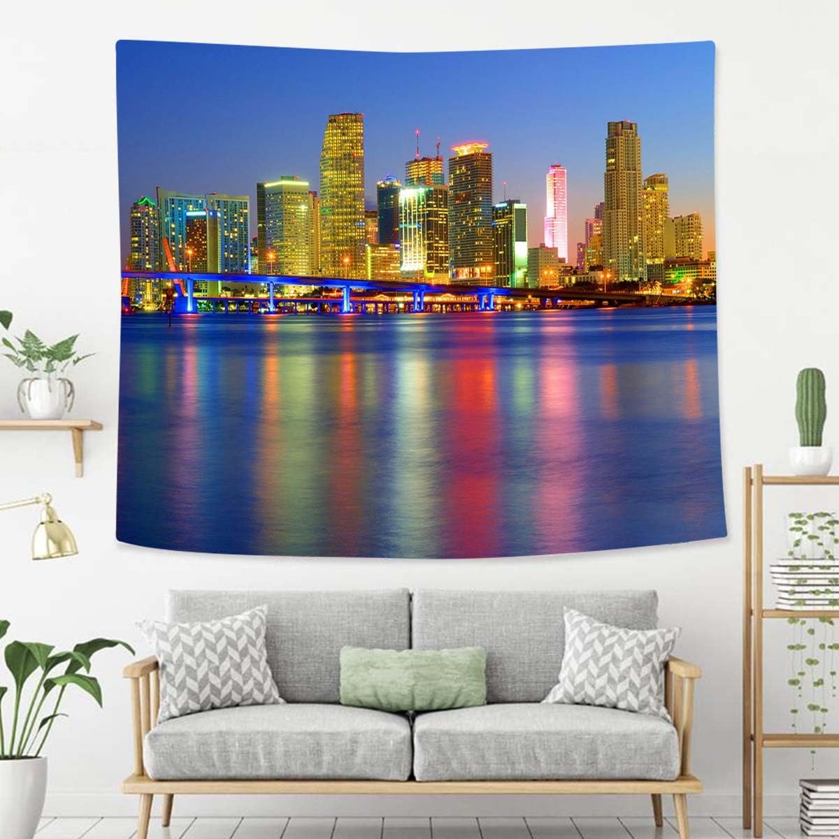 Miami Tapestry For Bedroom Night Lights Beautiful Miami City Tapestries Wall Hanging For Living Room Dorm Office 80×60 In