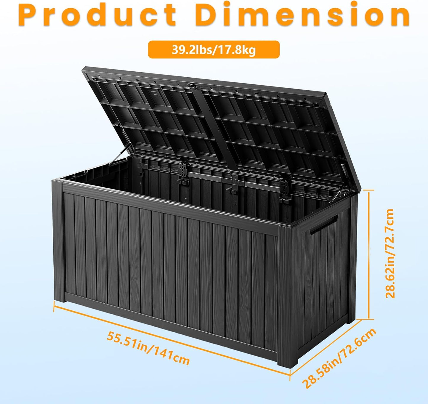 200 Gallon Resin Deck Box, Waterproof Outdoor Storage Bin for Patio Furniture, Pool Accessories, and Garden Tools, Lockable & UV-Resistant, Black