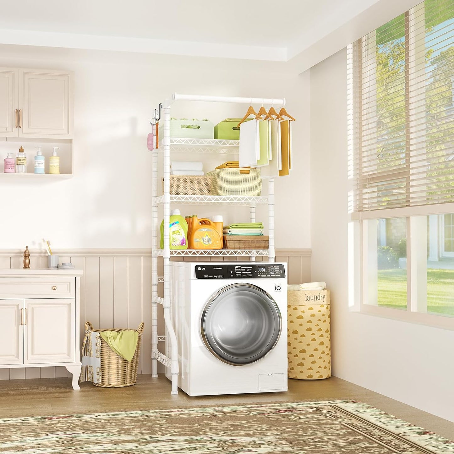 Ulif U11 Mini Over Washer and Dryer Shelves, 3 Tiers Laundry Room Storage and Organizer Standing Shelf, Metal Freestanding Clothes Drying Rack, 28.3”W x 19.7”D x 77.6”H, White