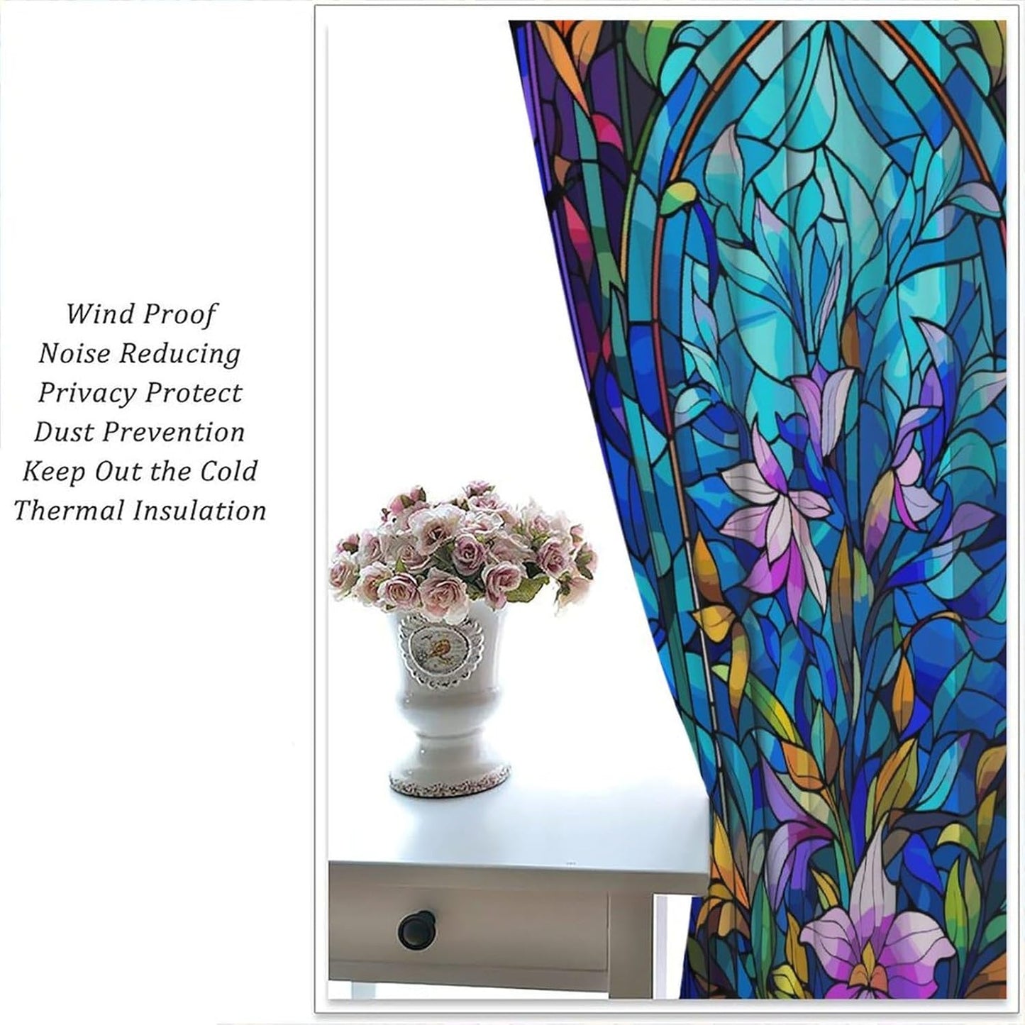 Stained Glass Curtains,Abstract Colorful Floral Geometric Art Home Decor Drapes for Bedroom Living Room Kitchen Window Treatment 2 Panels Set Total Size 42" W X 63" L Inch