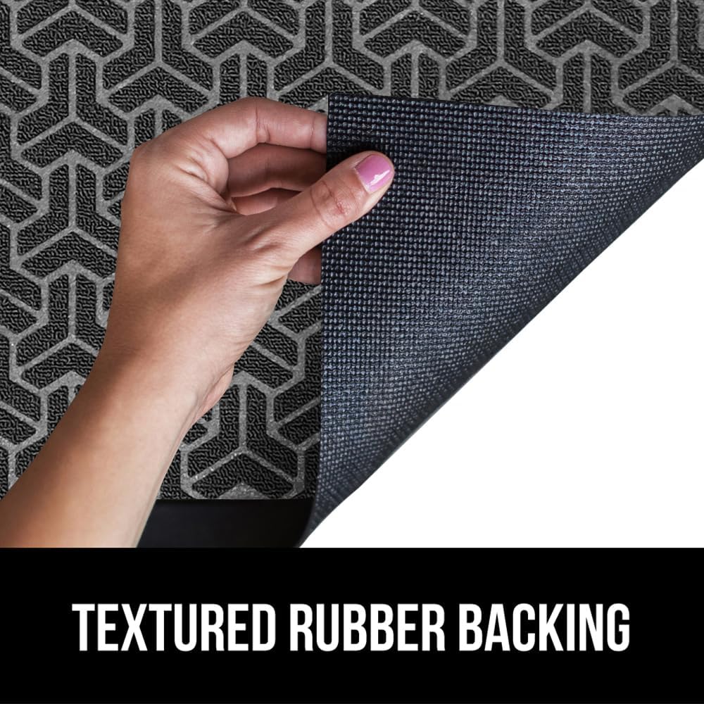 GORILLA GRIP 100% Waterproof All-Season WeatherMax Doormat, 47x35, US Designed Natural Rubber, Stain and Fade Resistant, Low Profile Indoor Outdoor Door Mats, Easy Clean Patio Mat, Slate Geometric