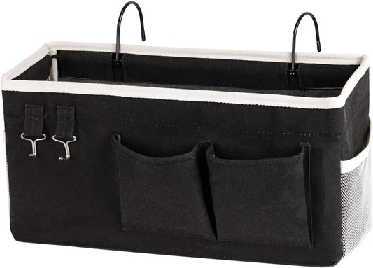 Bedside Storage Caddy/Bedside Hanging Storage Bag for Headboards Bunk Beds Dorm Rooms Book Phone Magazine Holder (Black)