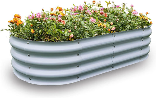 Gardmax Galvanized Raised Garden Bed, Lightweight Planter Boxes Outdoor with Easy Assembly, Large Garden Bed for Vegetables, Fruits, Flower Silver