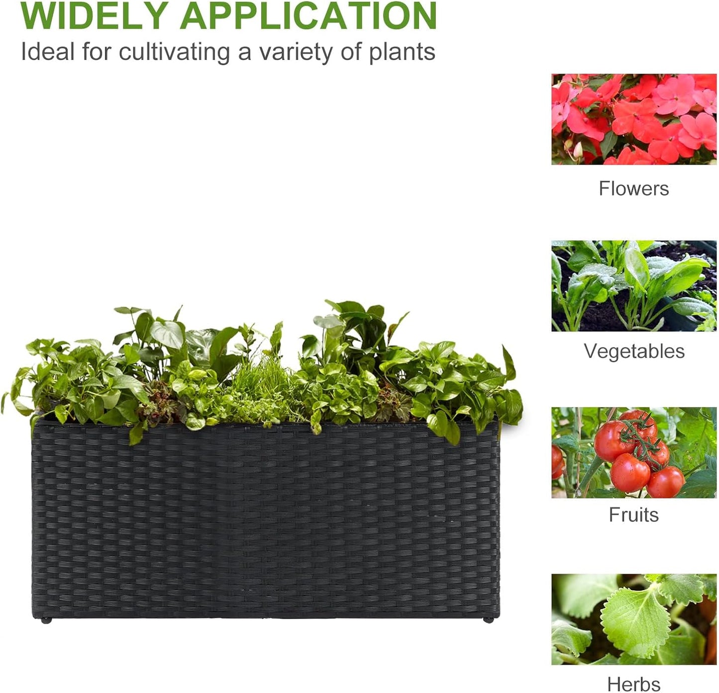 LEWIS&WAYNE Large Rectangular Block Planter Box Handmade Wicker Tall Planters for Outdoor Plants with Removable Liners Modern Planter for Indoor Outdoor Patio Deck - Black, 30''x12''x16''