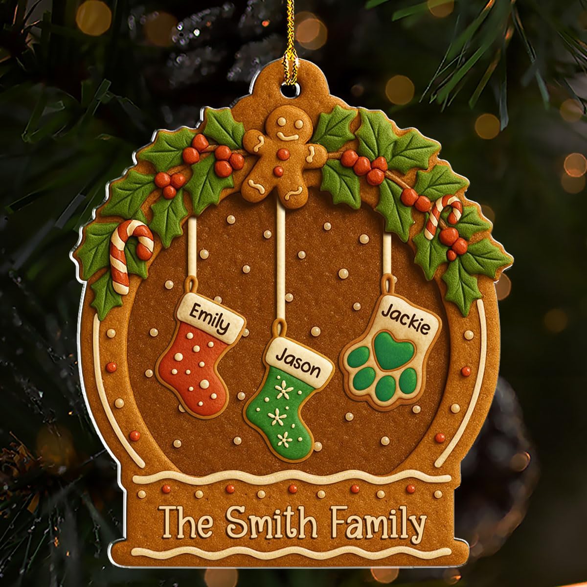 Personalized Family Ornament Christmas Cookies Style - Custom Stockings and Names Acrylic Ornament Gift Stocking Stuffers White Elephant Ideas (4)