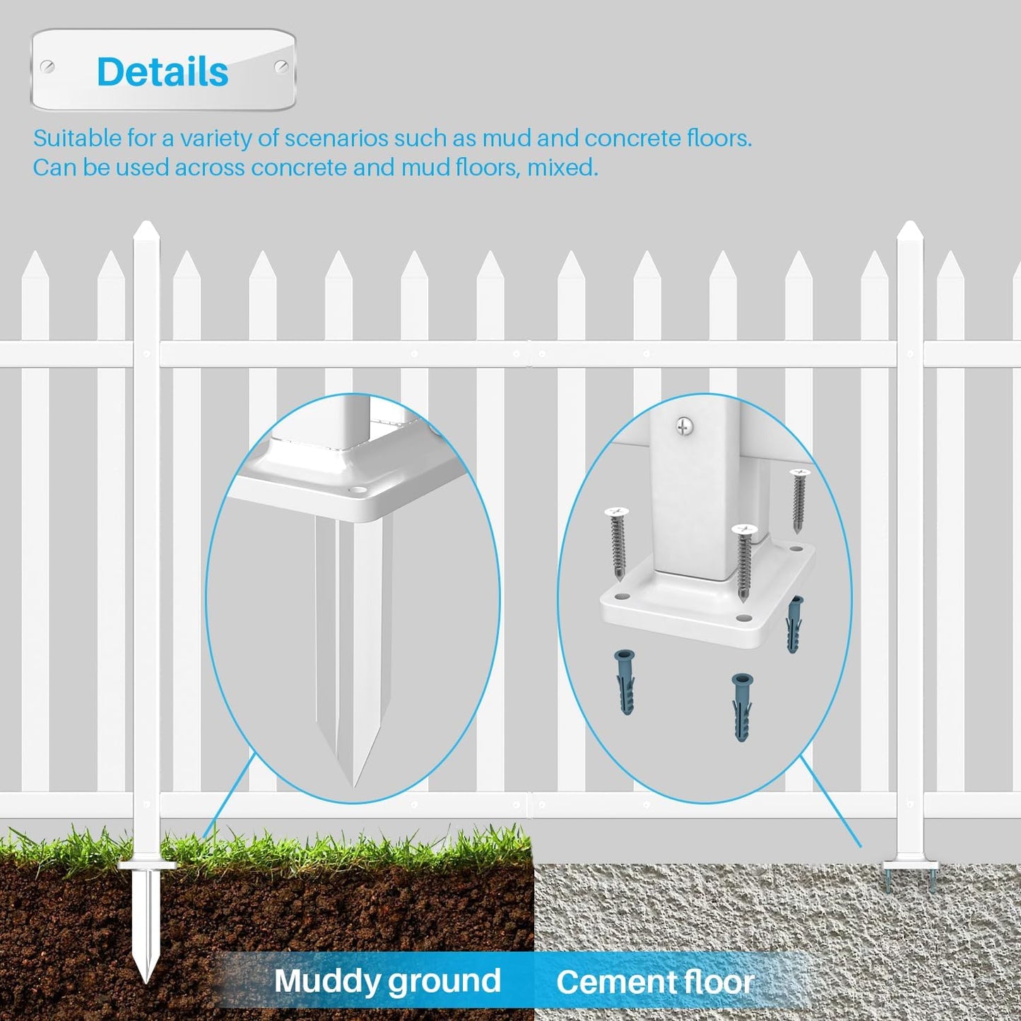Patio 8 Sets Vinyl Picket Fence Panels 36" H x 84" W White PVC Decorative Fence for Front Yard Porch Patio Deck Pool Air Conditioner Fence Safety Dog Fence (34 Pickets, Straight)