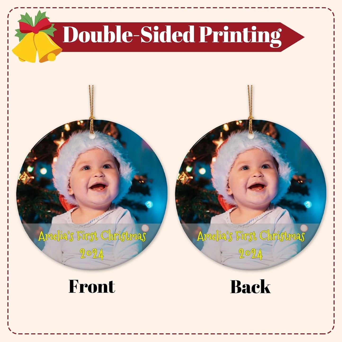 Personalized Baby Christmas Ornaments with Name 2025 Custom Babys First Christmas Name Ornaments,Double-Sided Ceramic Customized Xmas Ornaments for Christmas Tree