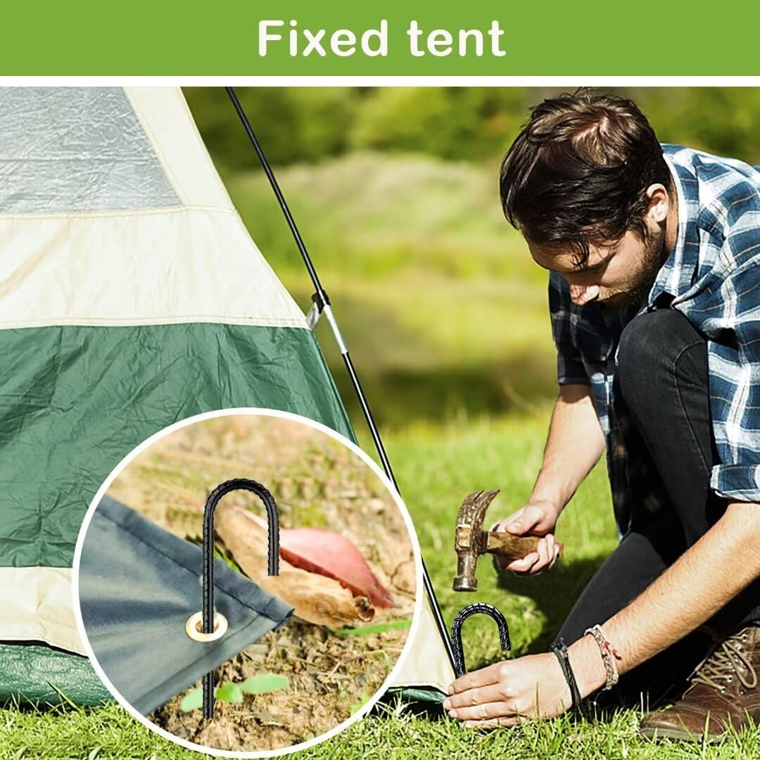 Rebar-Stakes-12-Inch, Ground Stakes Heavy Duty J-Hook Black Coated Anti-Rust Heavy Duty Ground Anchors for Garden Dog Fence Chicken Coop Christmas Decorations Deer Fence 20pcs