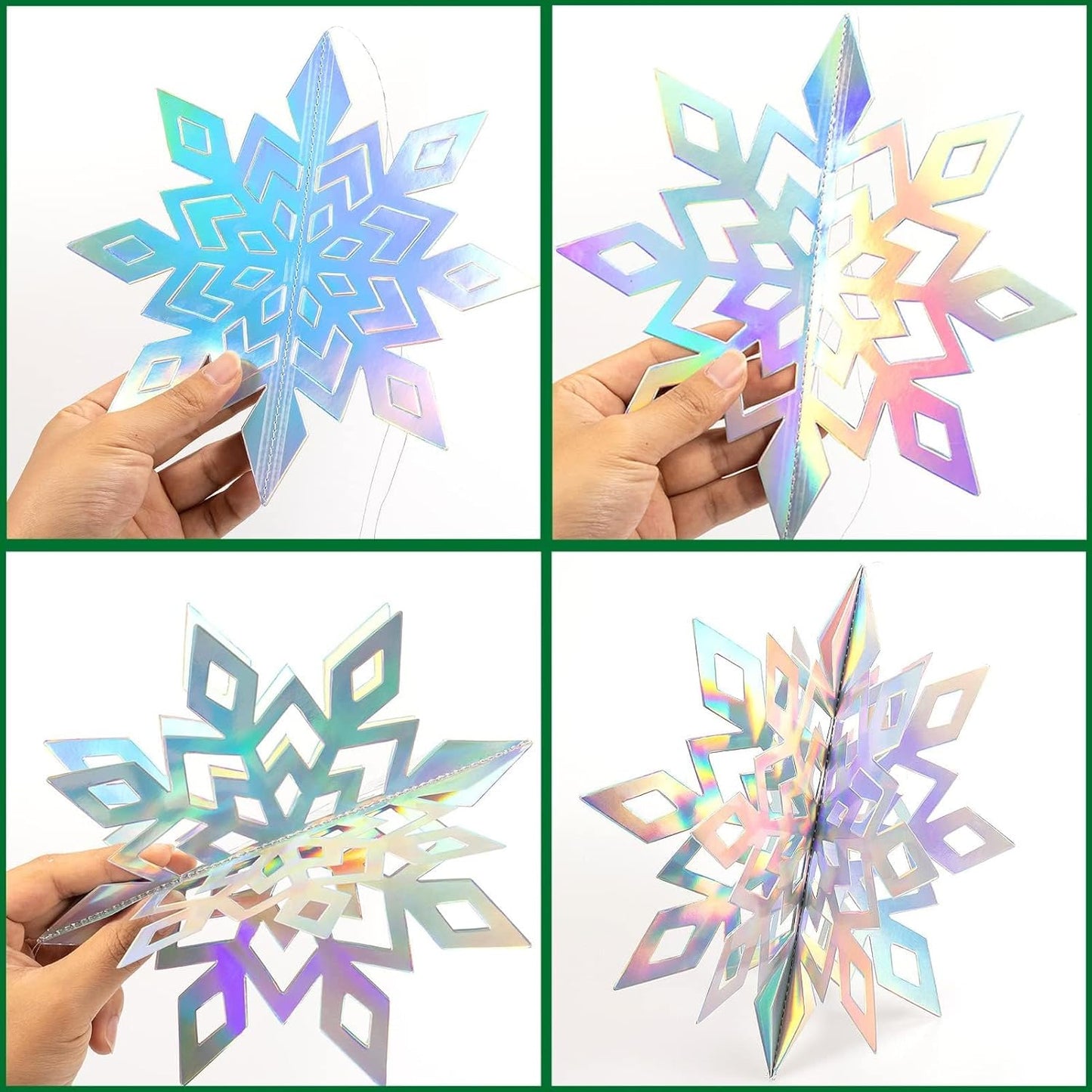 GuassLee Christmas Hanging Snowflakes Decorations Clearance 15pcs 3D Iridescent Paper Snowflakes Snow Flakes Garland for Winter Wonderland Frozen Christmas Birthday Party Decorations