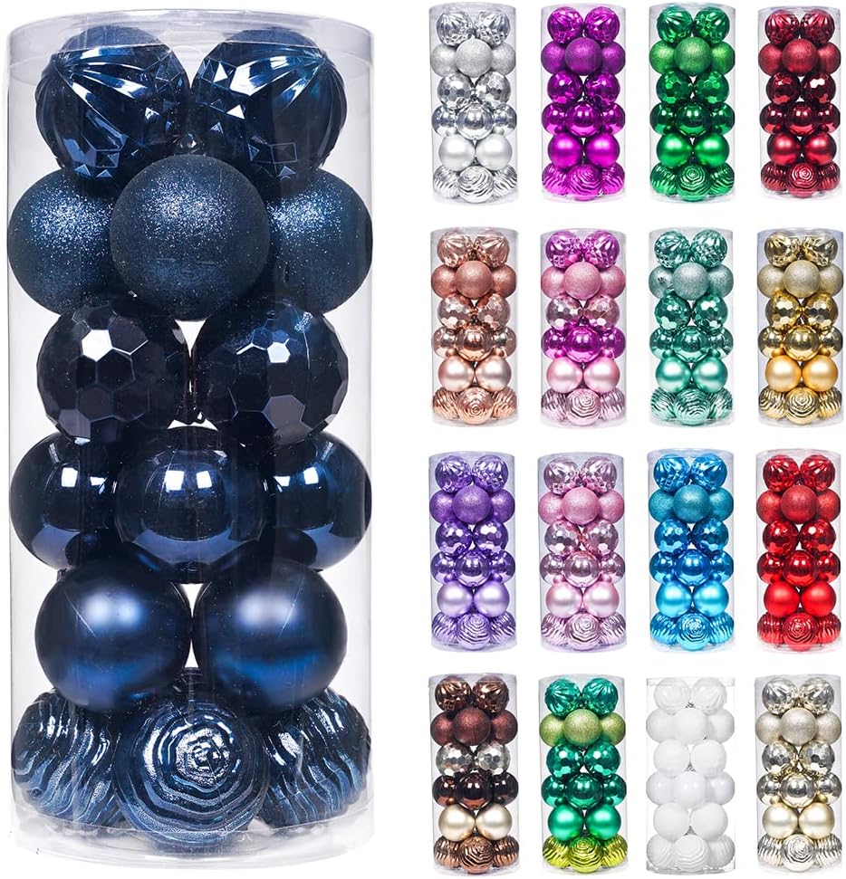 XmasExp 60mm/2.36" Christmas Ball Ornaments Shatterproof Christmas Ornaments Set Decorations for Xmas Tree Balls - 24ct (2.36'', Blue)
