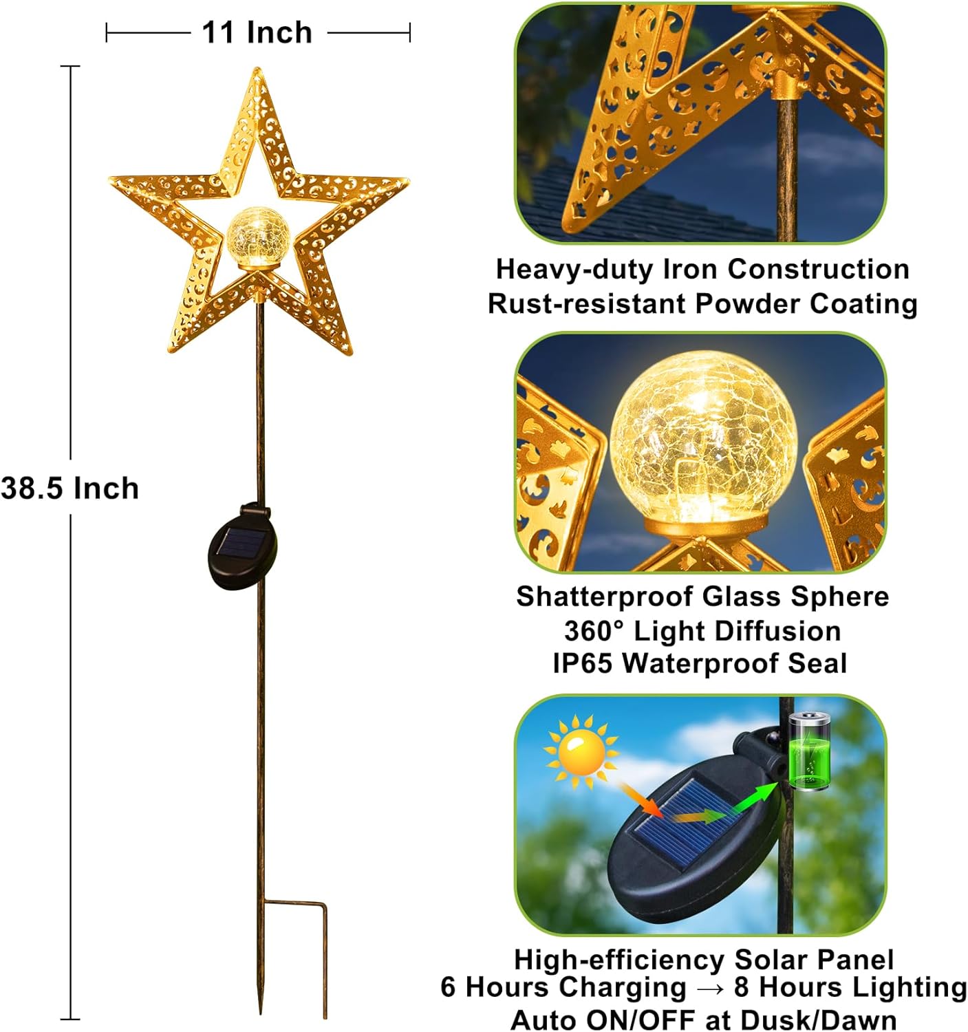 Star Solar Lights Garden Outdoor Decor Waterproof Metal Solar Stakes Lights for Patio Yard Walkway Lawn Patio Garden Gifts