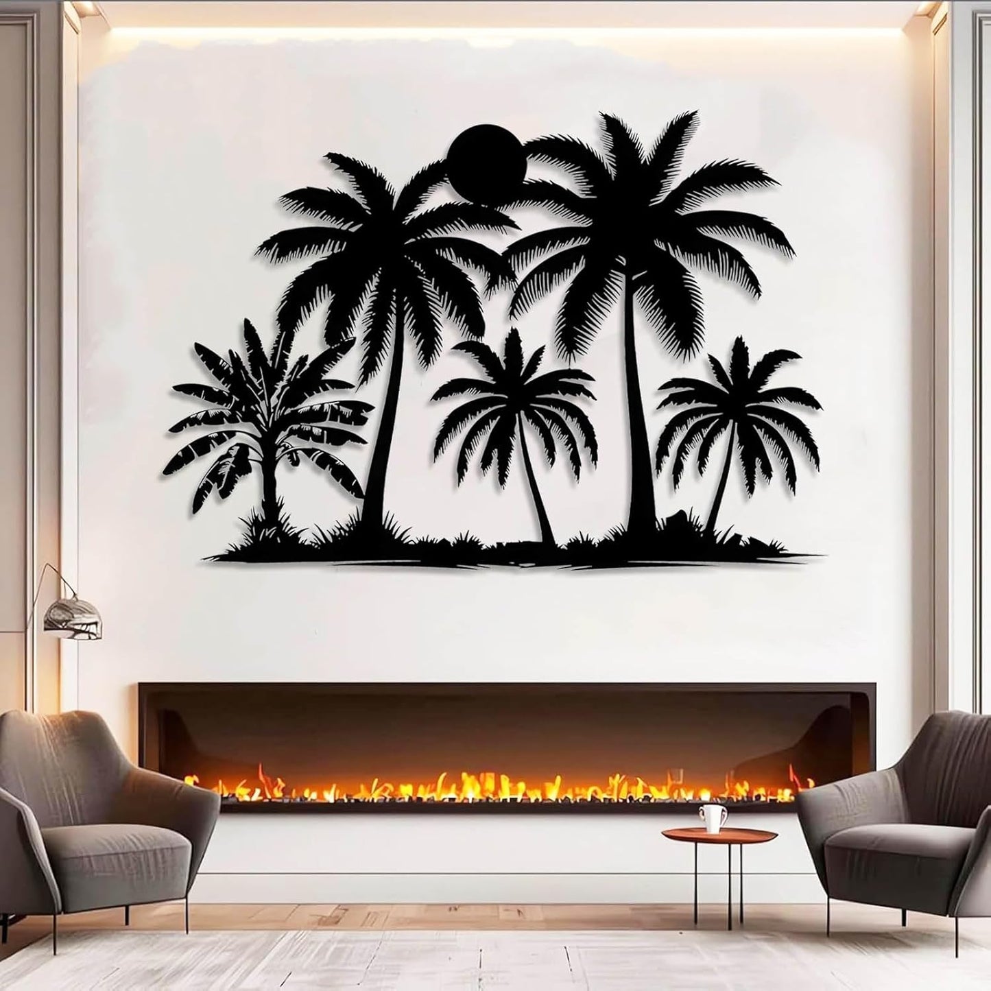 Tuglona Metal Palm Tree with Sunset Wall Decor, Tropical Palm Tree Metal Wall Art, Tropical Wall Decor, Sun Wall Art, Beach Wall Decoration, Coastal Trees Wall Hanging (White, 24"x16"/60x42cm)