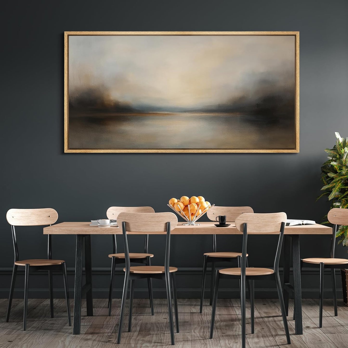 MUDECOR Extra Larg Framed Canvas Print Wall Art Abstract Landscape Neutral Tones Misty Horizon Illustrations Decorative Colorful for Bedroom - 60"x30"