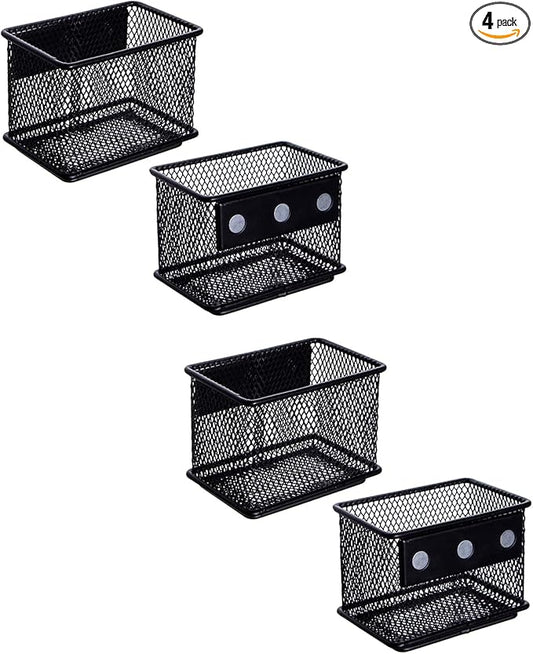 dedoot 4 Pack Magnetic Pen Holder, 3.45x2.3x2.6inch Magnetic Basket Locker Organizer Metal Mesh Pencil Memo Holder for Whiteboard, Fridge, Desk, Offices