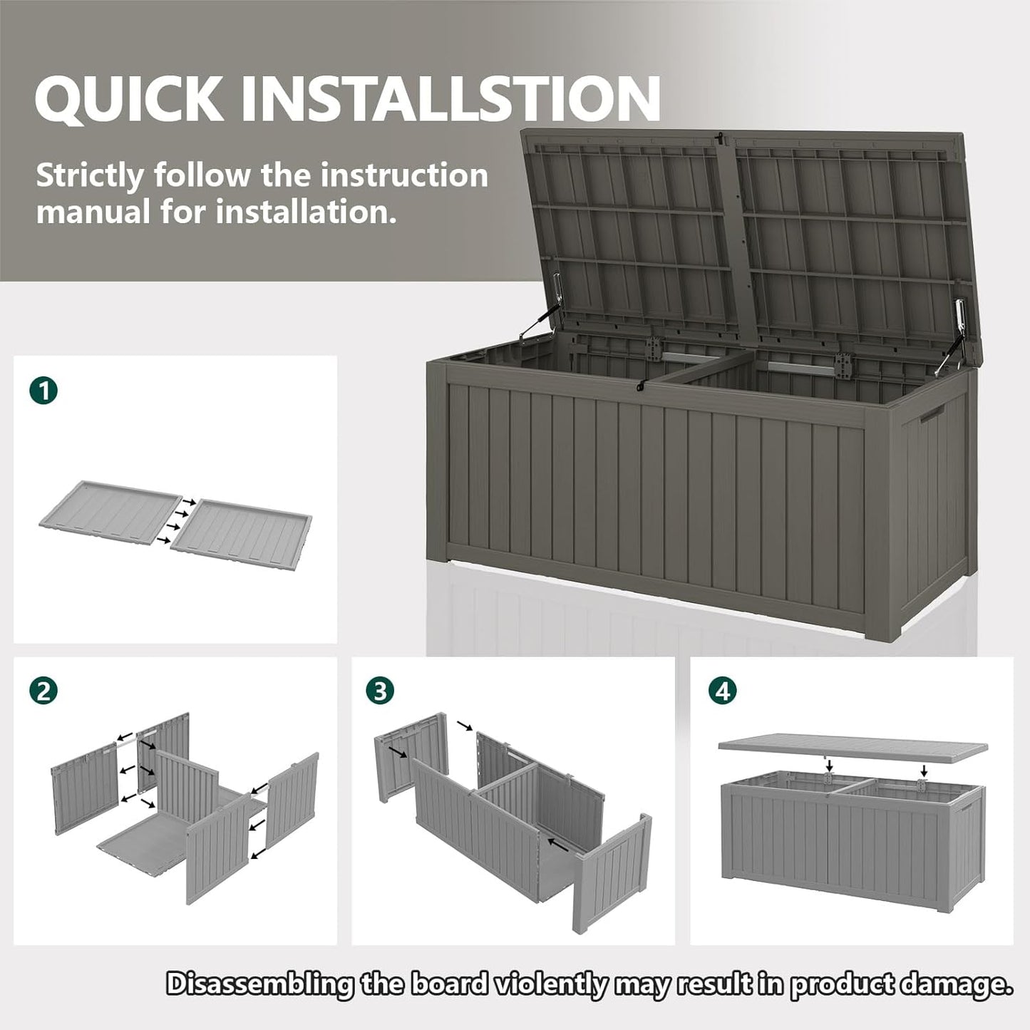 Outdoor Storage Box, 180 Gallon Deck Box, Waterproof and UV Resistant Large Resin Storage Bin, Organization and Storage for Patio Furniture, Outdoor Cushions, Garden Tools, Lockable